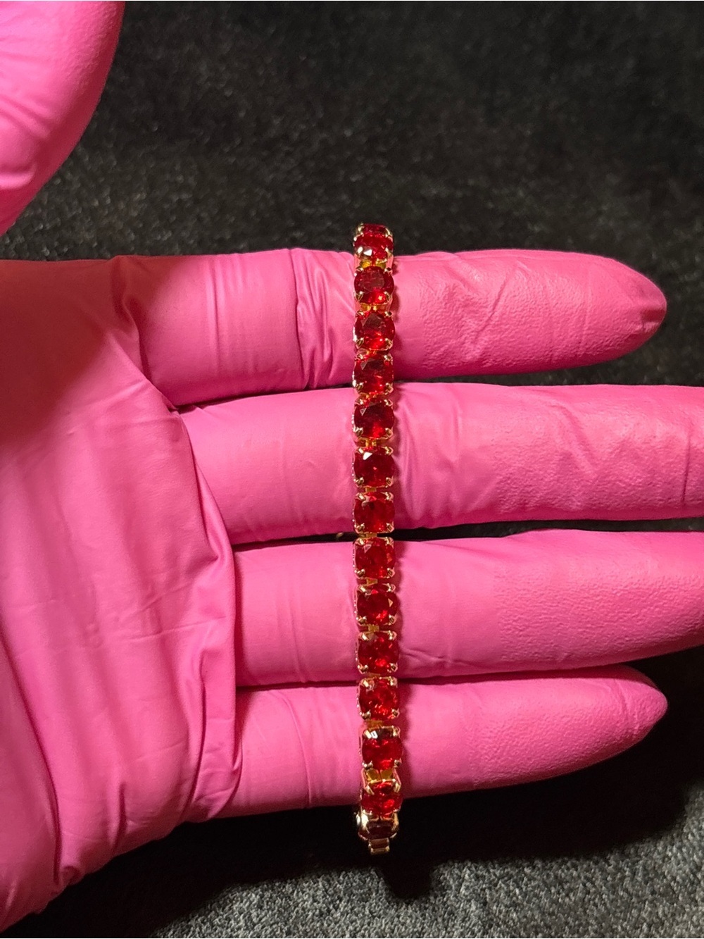 4.8mm Yellow Gold Red Tennis CZ Bracelet 8 in. - Picture 9 of 11